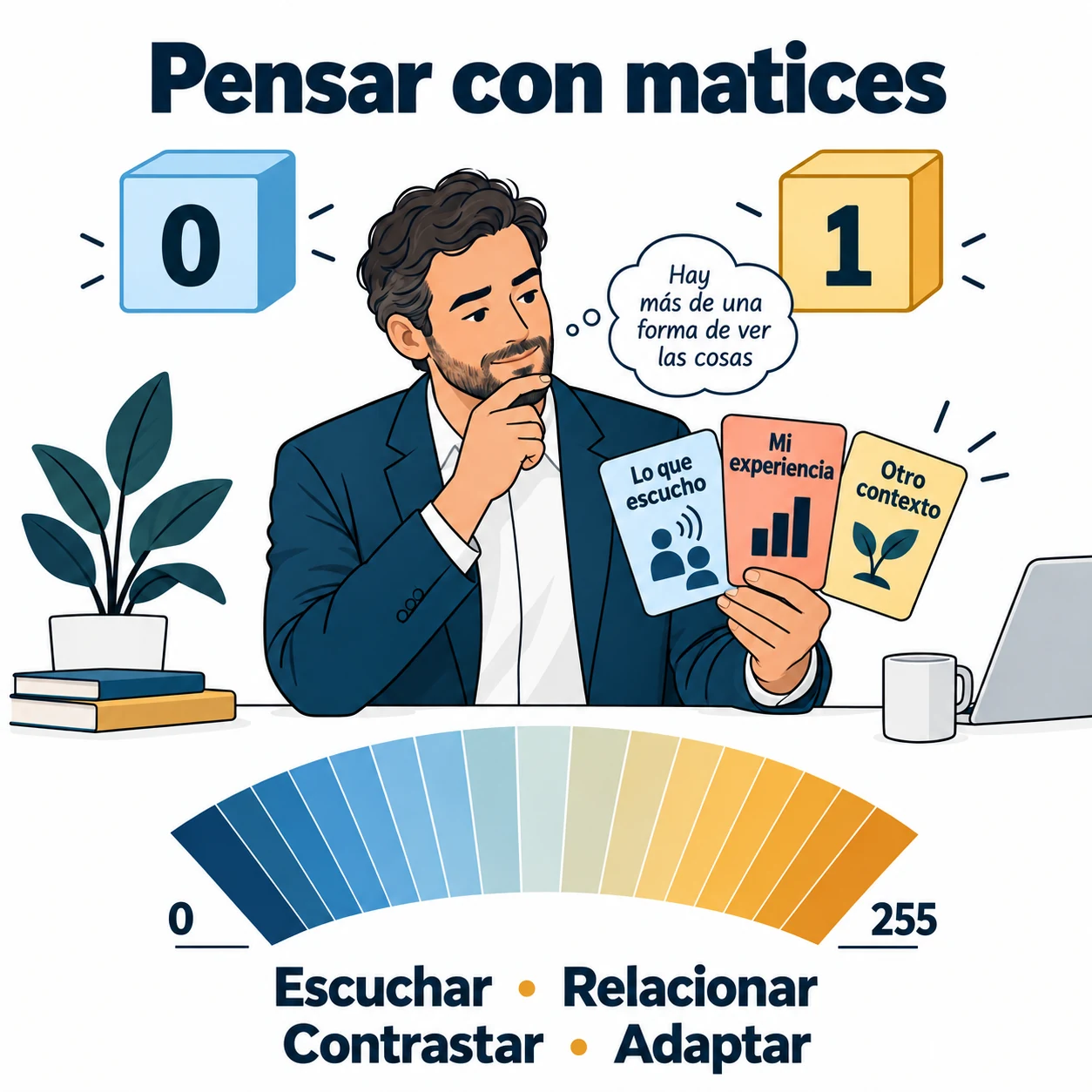Figura 0.2. Escuchar, relacionar, contrastar y adaptar: entre cero y uno hay muchos matices